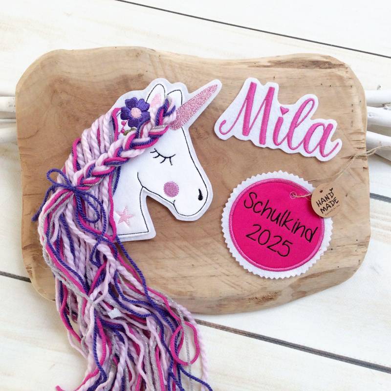 Set L Applikation 3D Einhorn Glitzer Mit Name Und Aufnäher Button Schultüte Für Diy Auf Filz Wollhaare von MohnblumesWelt
