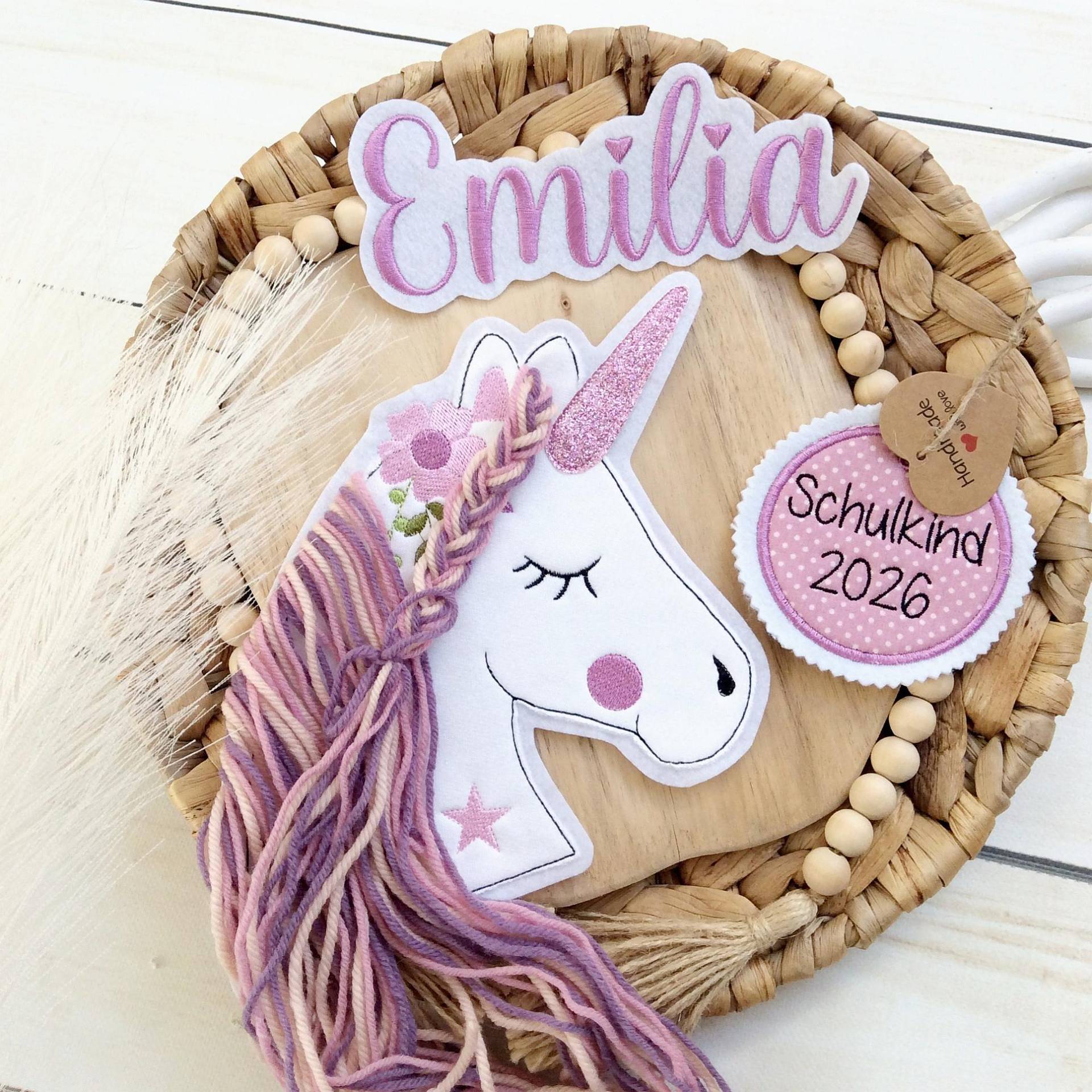 Set L Applikation 3D Einhorn Glitzer Mit Name Und Aufnäher Button Schultüte Für Diy Auf Filz Wollhaare von MohnblumesWelt
