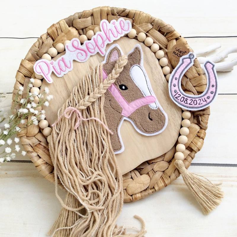 Set M Applikation Pferdekopf Aufnäher Hufeisen Mit Datum Für Schultüte Und Wunschname Patch Motiv Auf Filz Pferd Mähne Pony von MohnblumesWelt