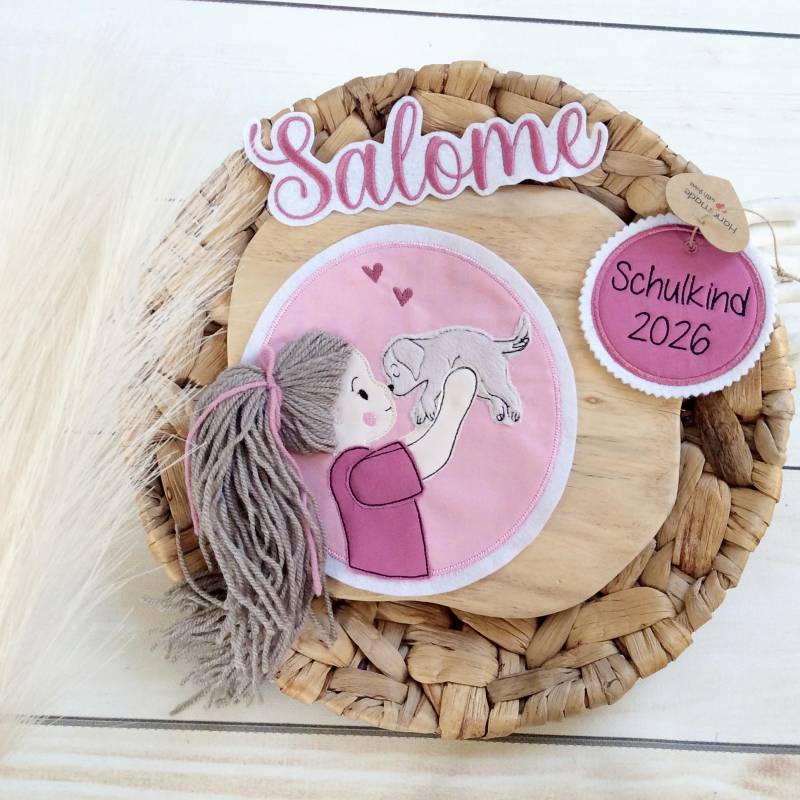 Set Xl Applikation 3D Mädchen Mit Hund Welpe Inkl. Anhänger Und Wunschname von MohnblumesWelt
