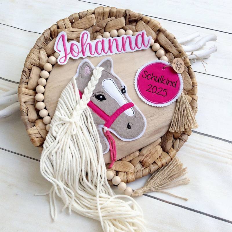 xl Komplettes Set Applikation Pferdekopf Aufnäher Button Für Schultüte Und Wunschname Patch Motiv Auf Filz Pferd Mit Mähne Pony von MohnblumesWelt