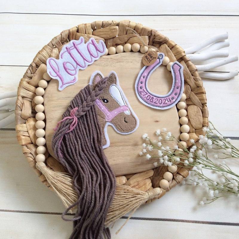 xl Komplettes Set Applikation Pferdekopf Aufnäher Hufeisen Mit Datum Für Schultüte Und Wunschname Patch Motiv Auf Filz Pferd Mähne Pony von MohnblumesWelt