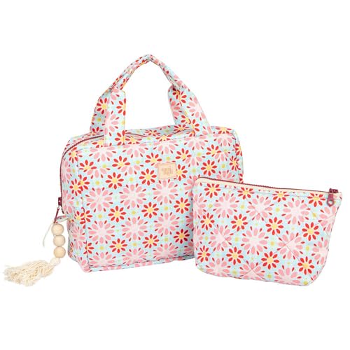 Moi Mili Kosmetiktaschen-Set für Frauen Make-up-Taschen für Reisen Schminktasche mit Handgriffen Baumwolle von Moi Mili