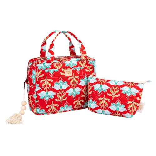 Moi Mili Kosmetiktaschen-Set für Frauen Make-up-Taschen für Reisen Schminktasche mit Handgriffen florales Muster Baumwolle von Moi Mili