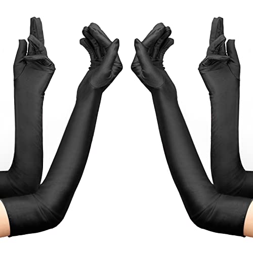 Moicainy Damenhandschuhe, Schwarz, Lang, Satin, Seide, 21 Zoll/53cm, Einfarbig, Pull-On, Frauen, Handschuhe, 2 Stück von Moicainy