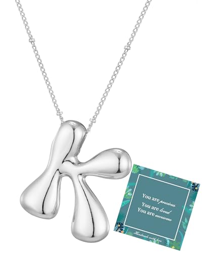 Moiegouct 14 Karat vergoldete Blasen-Buchstaben-Halskette, 3D-Initialen-Anhänger mit Perlenkette, personalisierter Namensschmuck für Damen, K, Messing, Kein Edelstein Moiegouct 14 Karat vergoldete Blasen-Buchstaben-Halskette, 3D-Initialen-Anhänger mit Perlenkette, personalisierter Namensschmuck für Damen, K, Messing, Kein Edelstein von Moiegouct