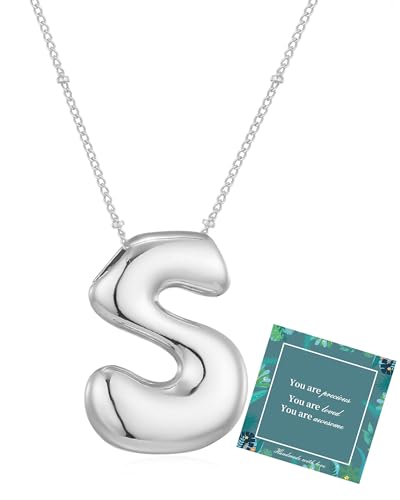 Moiegouct 14 Karat vergoldete Blasen-Buchstaben-Halskette, 3D-Initialen-Anhänger mit Perlenkette, personalisierter Namensschmuck für Damen, Small, Messing, Kein Edelstein Moiegouct 14 Karat vergoldete Blasen-Buchstaben-Halskette, 3D-Initialen-Anhänger mit Perlenkette, personalisierter Namensschmuck für Damen, Small, Messing, Kein Edelstein von Moiegouct