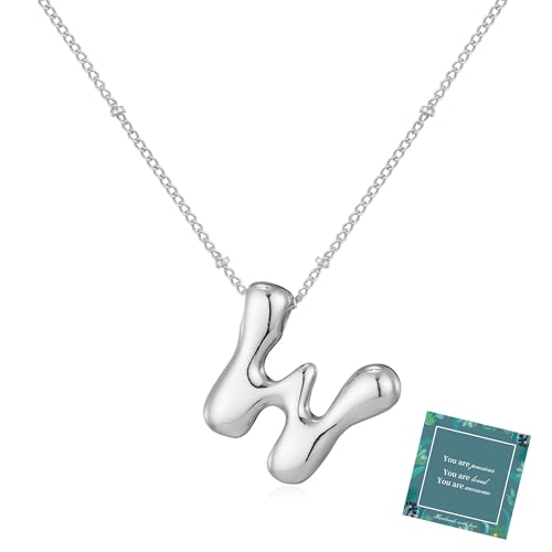 Moiegouct 14 Karat vergoldete Blasen-Buchstaben-Halskette, 3D-Initialen-Anhänger mit Perlenkette, personalisierter Namensschmuck für Damen, W, Messing, Kein Edelstein Moiegouct 14 Karat vergoldete Blasen-Buchstaben-Halskette, 3D-Initialen-Anhänger mit Perlenkette, personalisierter Namensschmuck für Damen, W, Messing, Kein Edelstein von Moiegouct