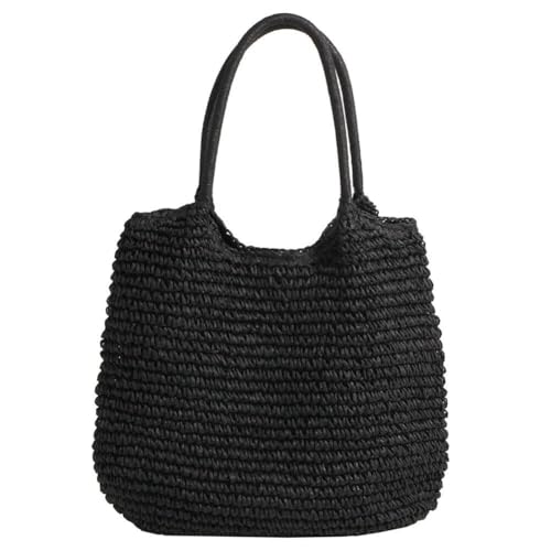 Moilkooe Strandtasche für Damen – Große gewebte Stroh-Tragetasche, wasserdicht, stilvolle Sommer-Strandtasche für Urlaub, Reisen, Pool und Einkaufen, Schwarz , Einheitsgröße von Moilkooe