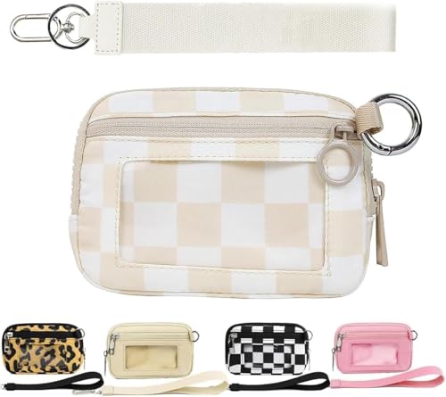 Moilkooe The Iris Geldbörse für Damen, Mini Gen, The Iris Pouch Wristlet Zip Card Case mit Ausweisfenster, wasserdichte Nylon-Schlüsselbund-Geldbörse für Damen, Gelbes Gitter, Einheitsgröße von Moilkooe