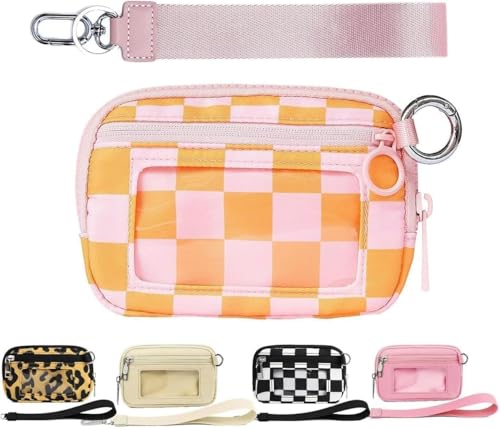 Moilkooe The Iris Geldbörse für Damen, Mini Gen, The Iris Pouch Wristlet Zip Card Case mit Ausweisfenster, wasserdichte Nylon-Schlüsselbund-Geldbörse für Damen, Orangefarbenes Gitter, Einheitsgröße Moilkooe The Iris Geldbörse für Damen, Mini Gen, The Iris Pouch Wristlet Zip Card Case mit Ausweisfenster, wasserdichte Nylon-Schlüsselbund-Geldbörse für Damen, Orangefarbenes Gitter, Einheitsgröße von Moilkooe