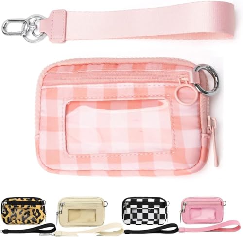 Moilkooe The Iris Geldbörse für Damen, Mini Gen, The Iris Pouch Wristlet Zip Card Case mit Ausweisfenster, wasserdichte Nylon-Schlüsselbund-Geldbörse für Damen, Pink/Gitter, Einheitsgröße Moilkooe The Iris Geldbörse für Damen, Mini Gen, The Iris Pouch Wristlet Zip Card Case mit Ausweisfenster, wasserdichte Nylon-Schlüsselbund-Geldbörse für Damen, Pink/Gitter, Einheitsgröße von Moilkooe