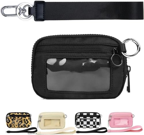 Moilkooe The Iris Geldbörse für Damen, Mini Gen, The Iris Pouch Wristlet Zip Card Case mit Ausweisfenster, wasserdichte Nylon-Schlüsselbund-Geldbörse für Damen, Schwarz , Einheitsgröße, Amerikanisch von Moilkooe