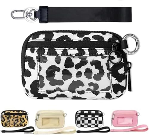 Moilkooe The Iris Geldbörse für Damen, Mini Gen, The Iris Pouch Wristlet Zip Card Case mit Ausweisfenster, wasserdichte Nylon-Schlüsselbund-Geldbörse für Damen, Weiß / Leopardenmuster, Einheitsgröße von Moilkooe