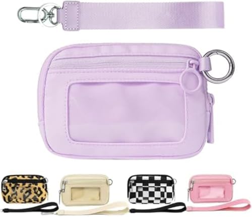 Moilkooe The Iris Geldbörse für Damen, Mini Gen, The Iris Pouch Wristlet Zip Card Case mit Ausweisfenster, wasserdichte Nylon-Schlüsselbund-Geldbörse für Damen, hellviolett, Einheitsgröße von Moilkooe