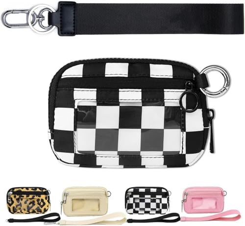 Moilkooe The Iris Geldbörse für Damen, Mini Gen, The Iris Pouch Wristlet Zip Card Case mit Ausweisfenster, wasserdichte Nylon-Schlüsselbund-Geldbörse für Damen, schwarz / weiß, Einheitsgröße von Moilkooe