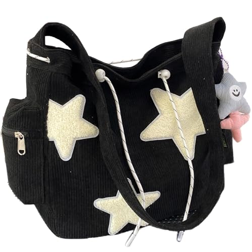 Moilkooe Y2K Umhängetasche aus Kordsamt, Kawaii-Kuriertasche, große Kapazität, vielseitige Crossbody-Tragetasche mit mehreren Taschen, verstellbarer Riemen für Arbeit, Schule, Reisen, Ausflug, Schwarz von Moilkooe