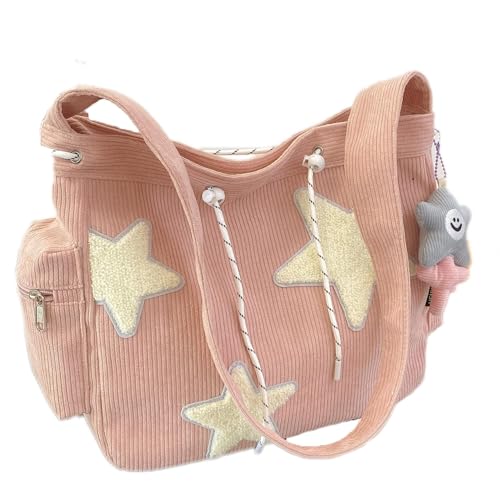 Moilkooe Y2K Umhängetasche aus Kordsamt, Kawaii-Kuriertasche, große Kapazität, vielseitige Crossbody-Tragetasche mit mehreren Taschen, verstellbarer Riemen für Arbeit, Schule, Reisen, Ausflug, rose von Moilkooe
