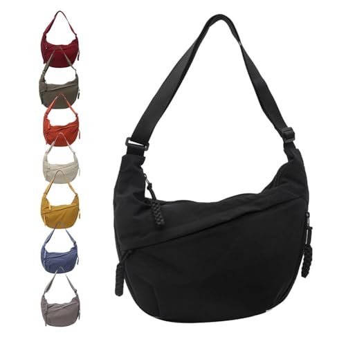 Schultertasche für Damen, trendige Hobo-Halbmond-Tasche mit verstellbarem Riemen, große Kapazität, Crossbody-Tasche für Schule, Reisen, Arbeit, Outdoor (schwarz) von Moilkooe