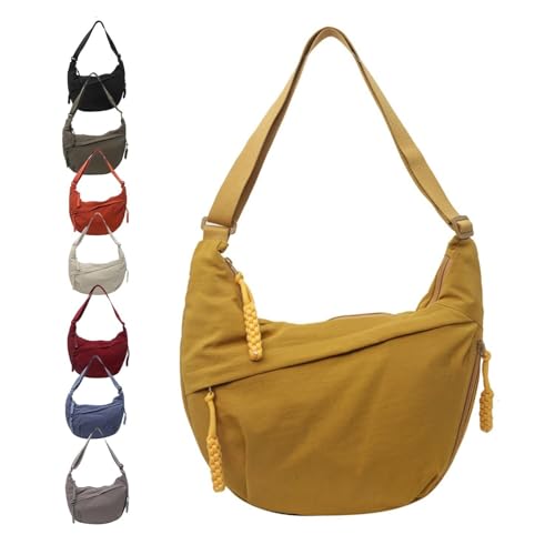 Schultertasche für Damen, trendige Hobo-Halbmond-Tasche mit verstellbarem Riemen, großes Fassungsvermögen, Crossbody-Tasche für Schule, Reisen, Arbeit, Outdoor (Gelb) von Moilkooe