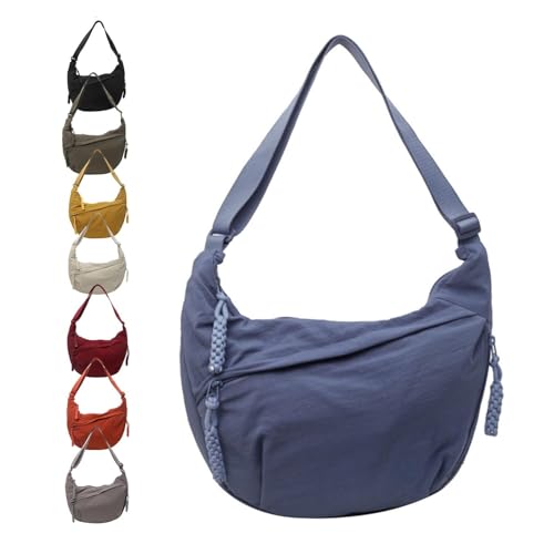 Schultertasche für Damen, trendige Hobo-Halbmond-Tasche mit verstellbarem Riemen, großes Fassungsvermögen, Crossbody-Tasche für Schule, Reisen, Arbeit, Outdoor (blau) von Moilkooe