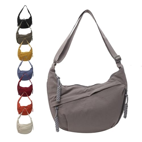 Schultertasche für Damen, trendige Hobo-Halbmond-Tasche mit verstellbarem Riemen, großes Fassungsvermögen, Crossbody-Tasche für Schule, Reisen, Arbeit, Outdoor (grau) von Moilkooe