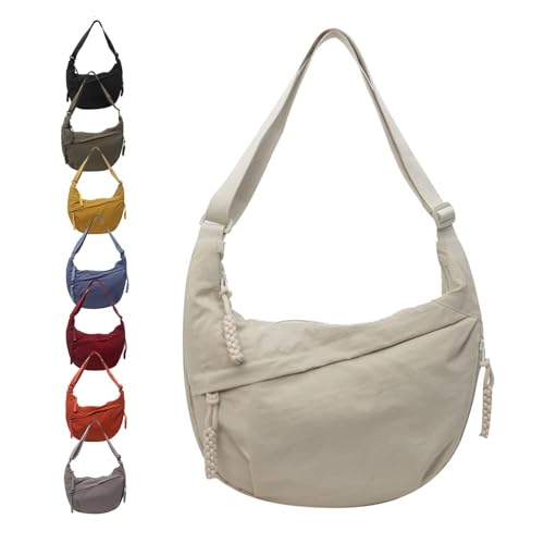 Schultertasche für Damen, trendige Hobo-Halbmond-Tasche mit verstellbarem Riemen, großes Fassungsvermögen, Crossbody-Tasche für Schule, Reisen, Arbeit, Outdoor (weiß) von Moilkooe