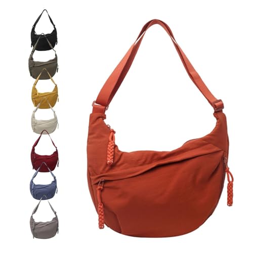 Trendige Hobo-Schultertasche für Damen, halbmondförmig, mit verstellbarem Riemen, großes Fassungsvermögen, Crossbody-Tasche für Schule, Reisen, Arbeit, Outdoor (Orange) von Moilkooe