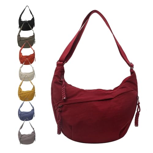 Trendige Hobo-Schultertasche für Damen, halbmondförmig, mit verstellbarem Riemen, großes Fassungsvermögen, Crossbody-Tasche für Schule, Reisen, Arbeit, Outdoor (rot) von Moilkooe