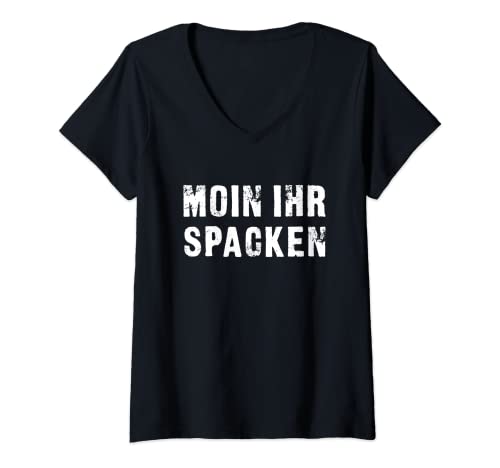 Damen Moin Ihr Spacken Lustiges T-Shirt mit V-Ausschnitt von Moin Ihr Spacken