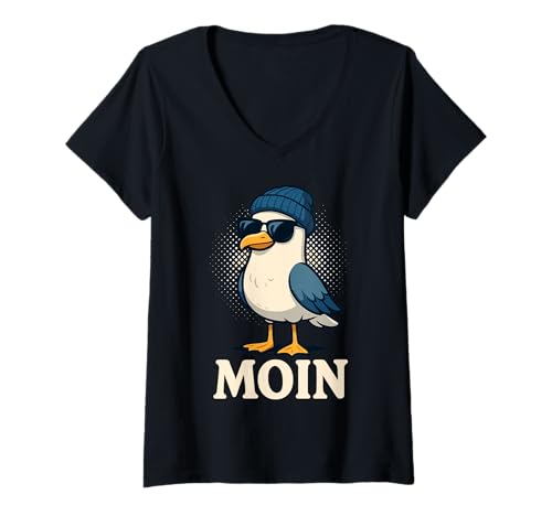 Damen Moin Plattdeutsch Norddeutschland Ostfriesland Ostsee Moin T-Shirt mit V-Ausschnitt Damen Moin Plattdeutsch Norddeutschland Ostfriesland Ostsee Moin T-Shirt mit V-Ausschnitt von Moin Ostfriesland Plattdeutsch Möwen Nordsee Moin