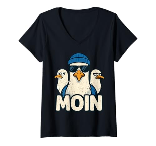 Damen Moin Plattdeutsch Norddeutschland Ostfriesland Ostsee Moin T-Shirt mit V-Ausschnitt Damen Moin Plattdeutsch Norddeutschland Ostfriesland Ostsee Moin T-Shirt mit V-Ausschnitt von Moin Ostfriesland Plattdeutsch Möwen Nordsee Moin