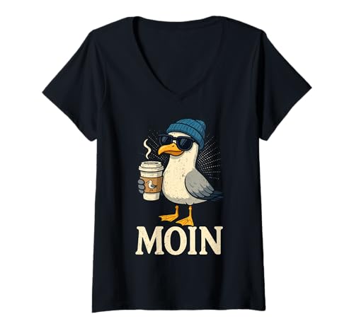 Damen Moin Plattdeutsch Norddeutschland Ostfriesland Ostsee Moin T-Shirt mit V-Ausschnitt Damen Moin Plattdeutsch Norddeutschland Ostfriesland Ostsee Moin T-Shirt mit V-Ausschnitt von Moin Ostfriesland Plattdeutsch Möwen Nordsee Moin