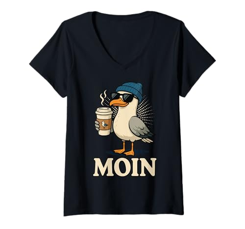 Damen Moin Plattdeutsch Norddeutschland Ostfriesland Ostsee Moin T-Shirt mit V-Ausschnitt Damen Moin Plattdeutsch Norddeutschland Ostfriesland Ostsee Moin T-Shirt mit V-Ausschnitt von Moin Ostfriesland Plattdeutsch Möwen Nordsee Moin