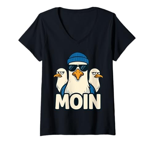 Damen Moin Plattdeutsch Norddeutschland Ostfriesland Ostsee Moin T-Shirt mit V-Ausschnitt Damen Moin Plattdeutsch Norddeutschland Ostfriesland Ostsee Moin T-Shirt mit V-Ausschnitt von Moin Ostfriesland Plattdeutsch Möwen Nordsee Moin