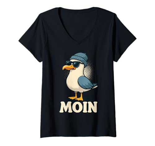Damen Moin Plattdeutsch Norddeutschland Ostfriesland Ostsee Moin T-Shirt mit V-Ausschnitt Damen Moin Plattdeutsch Norddeutschland Ostfriesland Ostsee Moin T-Shirt mit V-Ausschnitt von Moin Ostfriesland Plattdeutsch Möwen Nordsee Moin