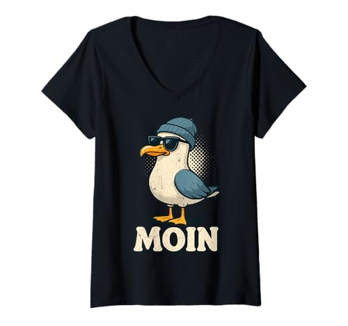 Damen Moin Plattdeutsch Norddeutschland Ostfriesland Ostsee Moin T-Shirt mit V-Ausschnitt Damen Moin Plattdeutsch Norddeutschland Ostfriesland Ostsee Moin T-Shirt mit V-Ausschnitt von Moin Ostfriesland Plattdeutsch Möwen Nordsee Moin