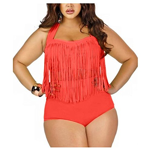 Moin Frauen Plus Size Bikini Set Neckholder Bademode Zwei Teil Badeanzug Schwimmanzug Swimmsuit Swimwear mit Extra Gross Quaste Fransen Farbe Rot Größe XXXL Moin Frauen Plus Size Bikini Set Neckholder Bademode Zwei Teil Badeanzug Schwimmanzug Swimmsuit Swimwear mit Extra Gross Quaste Fransen Farbe Rot Größe XXXL von Moin