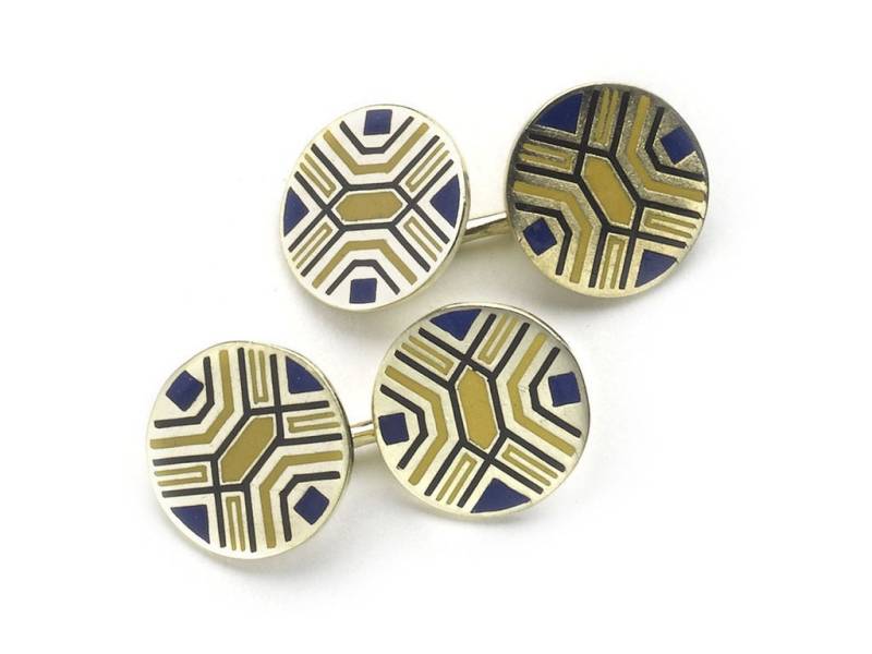 Emaille Und Gold Manschettenknöpfe, Circa 1950 von MoiraFineJewellery