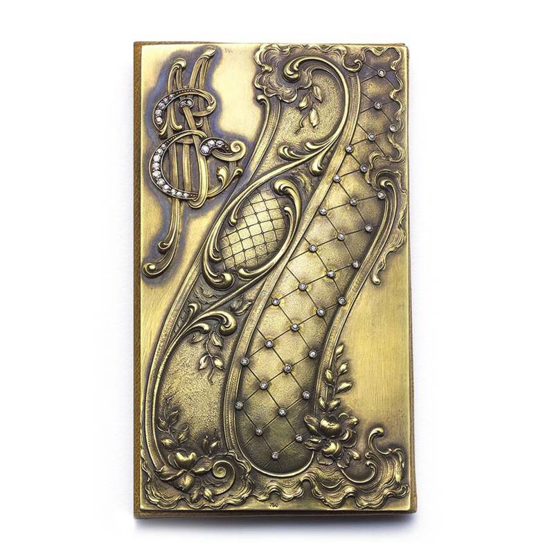 Jugendstil-Kartenetui Aus Diamantgold Und Leder, Um 1900 von MoiraFineJewellery