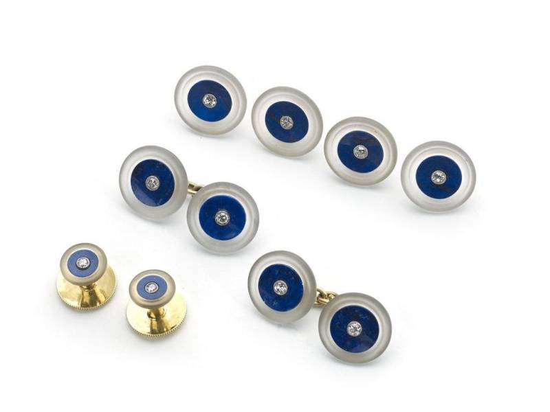 Lapis Lazuli, Frosted Rock Crystal & Diamond Dress Set | Um 1930 von MoiraFineJewellery