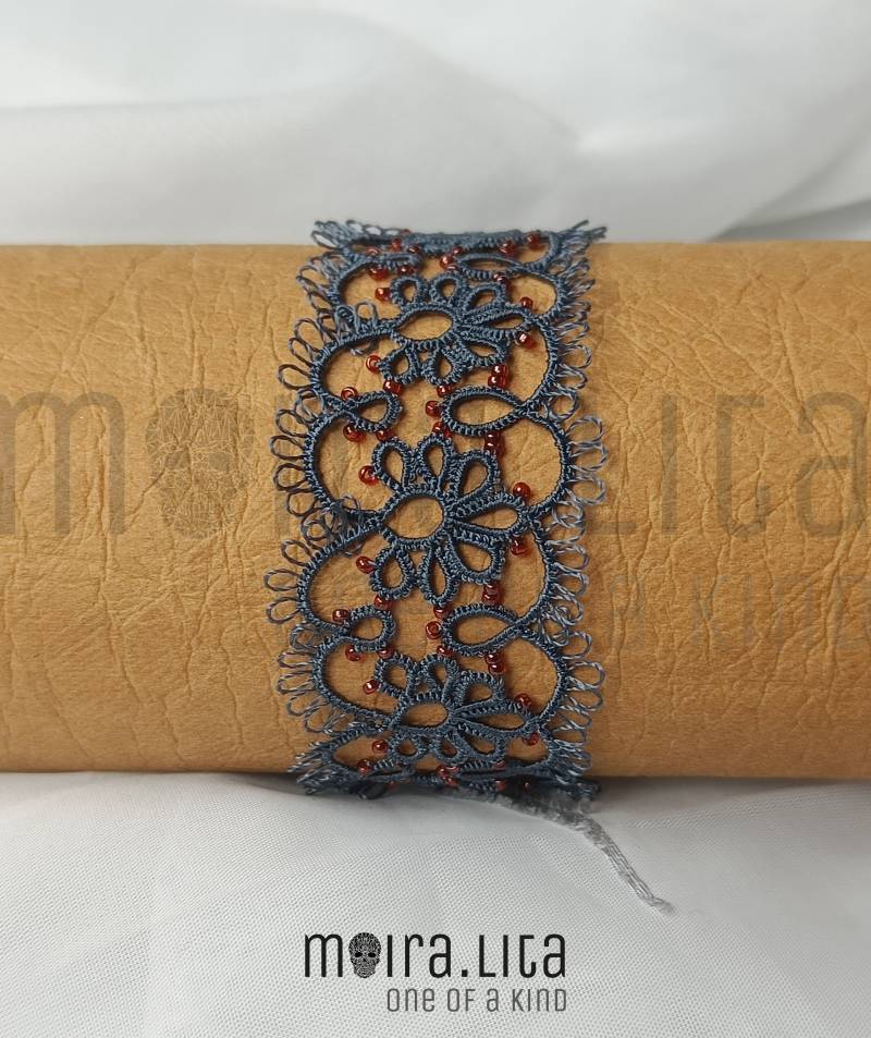 Tatting Armband Blau Rot Spitze Tatting Armband Blau Rot Spitze von MoiraLita