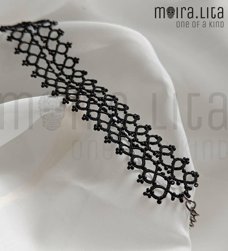 Tatting Armband Schwarz Perlen Spitze Tatting Armband Schwarz Perlen Spitze von MoiraLita