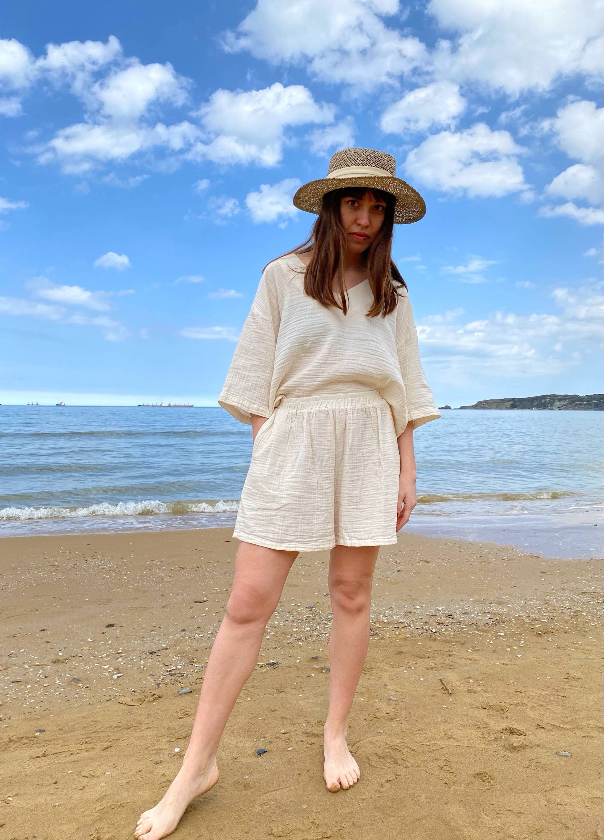 Musselin Shorts, Hohe Taille Baumwolle Sommer Shorts Mit Taschen von Moiratelier