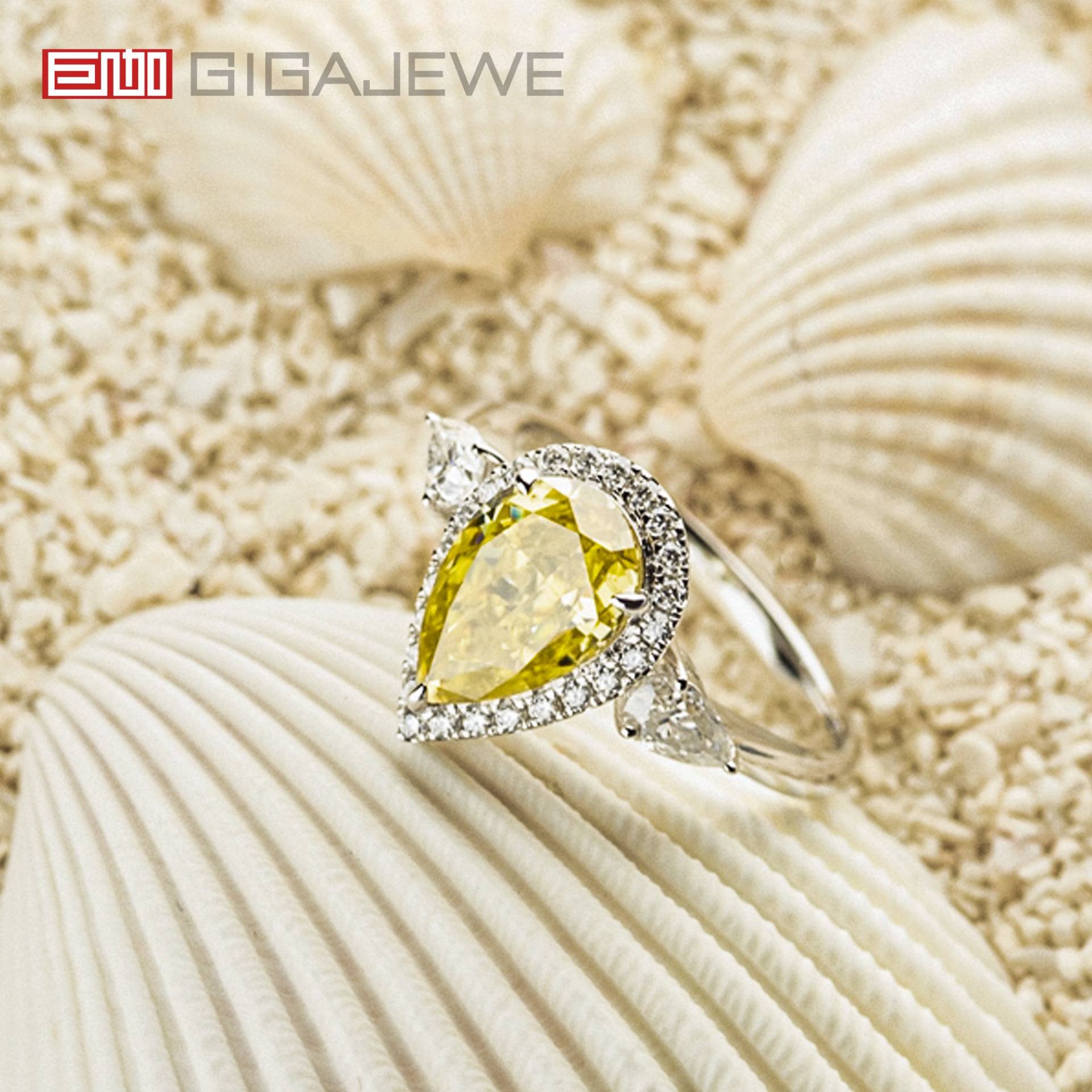 Gigajewe 3.5Ct Vivid Gelb Moissanite 9K/14K 18K Weißgold Ehering Set, Verlobungsring, Ring Im Birnenschliff von MoissaniteShop