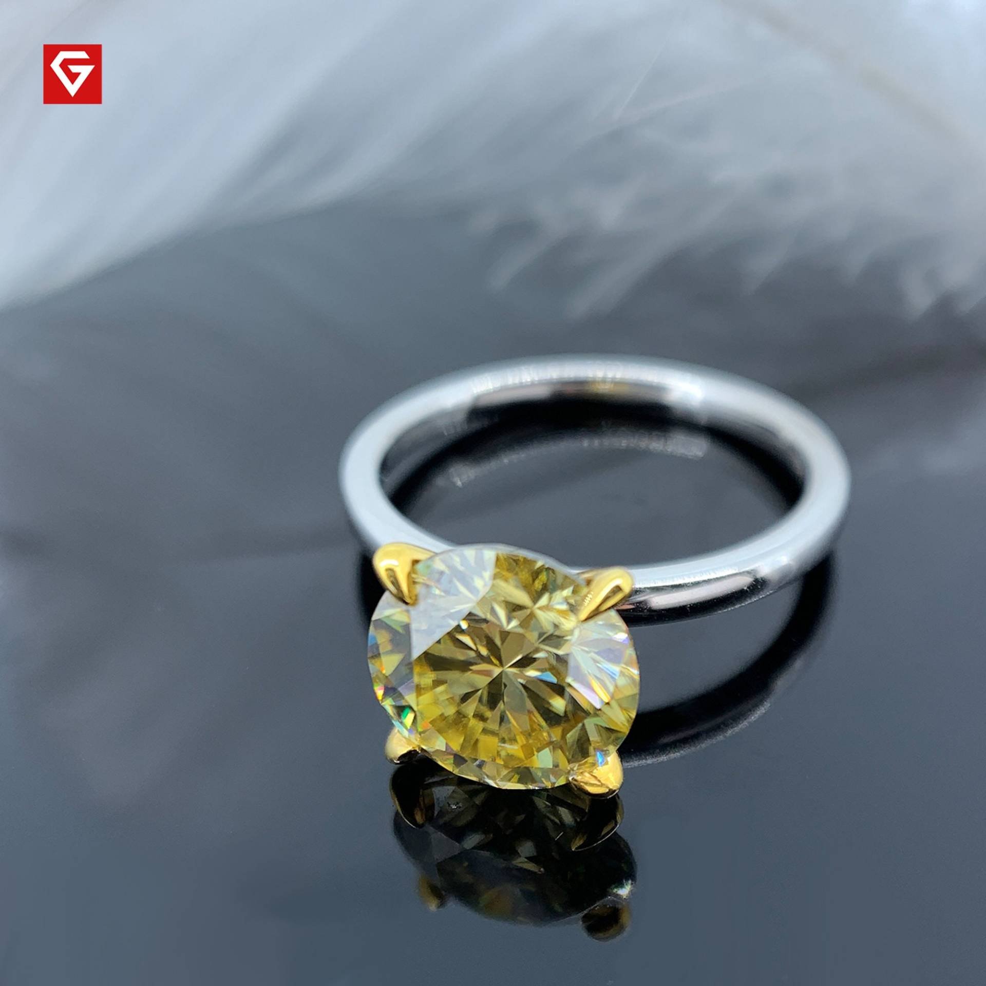 Lebendige Gelb Unbeschichtete Farbe 3 Karat Runder Ring Moissanite 9K/14K 18K Weißgold, Ring, Verlobungsring, Frauen Geschenk von MoissaniteShop