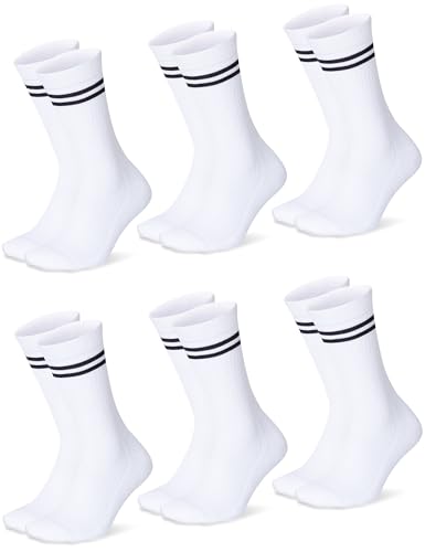 Moitiy 6 Paar Socken Damen Tennissocken Sportsocken Baumwolle Atmungaktive Streifen Damensocken Lange Gepolstert Laufsocken Wandersocken 35-38 von Moitiy