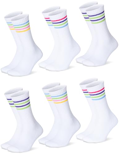 Moitiy 6 Paar Socken Damen Tennissocken Sportsocken Baumwolle Atmungaktive Streifen Damensocken Lange Gepolstert Laufsocken Wandersocken 39-42 von Moitiy