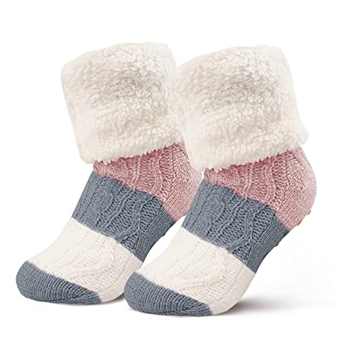 Moitkptt Kuschelsocken Damen 39-42, Stoppersocken Damen, Antirutschsocken erwachsene, Haussocken Damen, Hüttensocken mit sohle, warme socken damen für Damen und Herren (Rosa&Blau) von Moitkptt