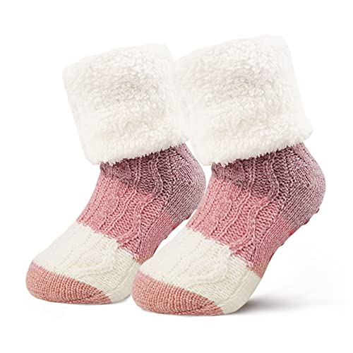 Moitkptt Kuschelsocken Damen 39-42, Stoppersocken Damen, Antirutschsocken erwachsene, Haussocken Damen, Hüttensocken mit sohle, warme socken damen für Damen und Herren (Rosa&Lila) von Moitkptt